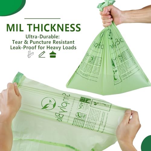 3 Gallon Compostable Trash Bags Drawstring, Heavy Duty Extra Thick 1 Mil, 11.36 Liter, 50 Bags, Small Kitchen Food Scrap Waste Bag, ASTM D6400, US BPI and OK Compost Home