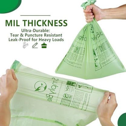 3 Gallon Compostable Trash Bags Drawstring, Heavy Duty Extra Thick 1 Mil, 11.36 Liter, 50 Bags, Small Kitchen Food Scrap Waste Bag, ASTM D6400, US BPI and OK Compost Home