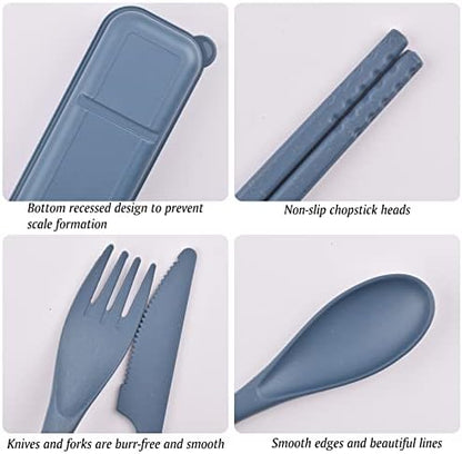 Zoyiancy 4 Sets Cutlery Set, Reusable Spoon Knife Fork Chopsticks Lunch Box
