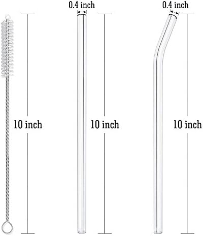 10-Piece Reusable Glass Drinking Straws - 10" x 10 mm - Smoothie Straws for Milkshakes, Frozen Drinks, Smoothies, Bubble Tea - Environmentally Friendly
