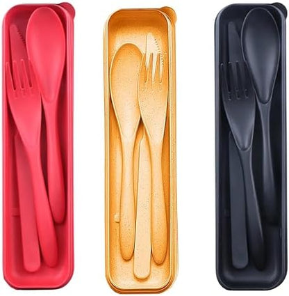 Wheat Straw Travel Cutlery 3pk Portable Knife Fork Spoon with Storage Case