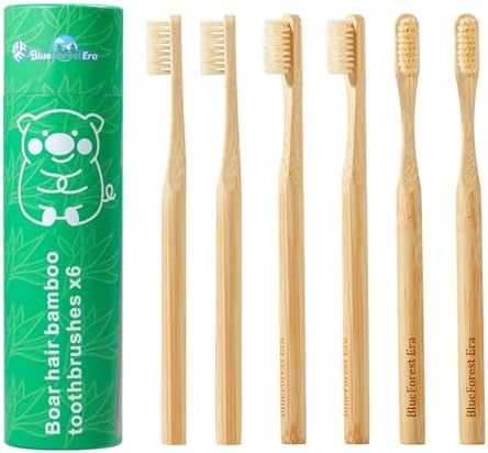 Boar Bristle Toothbrush, Natural Bamboo Toothbrushes 6 Pack