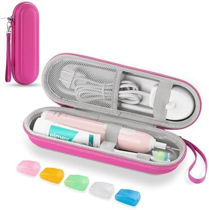 Toothbrush Travel Case for Oral B/Oral-B Pro 1000 1500 5000 7000 & Philips Sonicare 4100 1100 5300 5100 6100/iO Electric Toothbrush, Hard Protective Storage Bag (Pink case with toothbrush cap)
