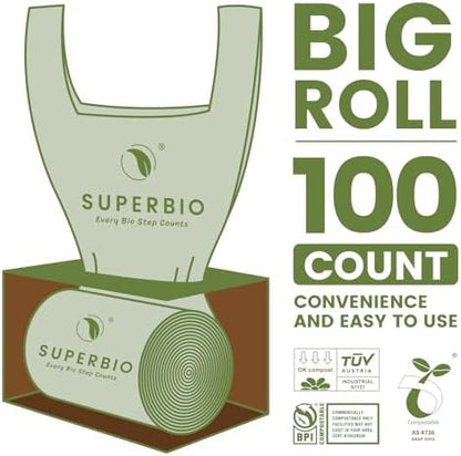 SUPERBIO 2.6 Gallon Compostable Bags, 100 Count, 2 Pack