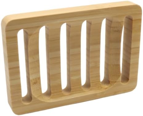 2 Pack Square Bamboo Wooden Soap Dishes, Shampoo Bar Holder with Self Draining Tray, Travel Soap Saver Case for Bathroom Kitchen Sink