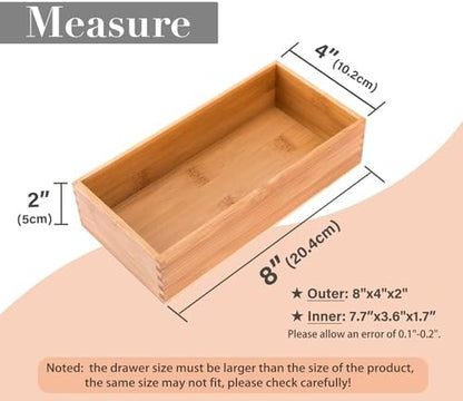 Bamboo Office Supplies Organizer Box Stationery Accessory Organizer Dresser Makeup Tool Drawer Storage Box, Bamboo 8"*4"