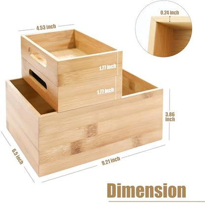 HOMESTEAD 3-Piece Stackable Bamboo Storage Box, Large Storage Bin, Wooden Boxes for Makeup Drawer Organizer Bathroom, Office Supplies, Kitchen Utensils, Bamboo Storage Containers (Medium)