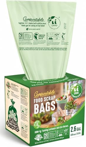 UNNI 2.6 Gallon Compostable Bags, 100 Count, 10 Liter, Extra Thick 0.71 Mil