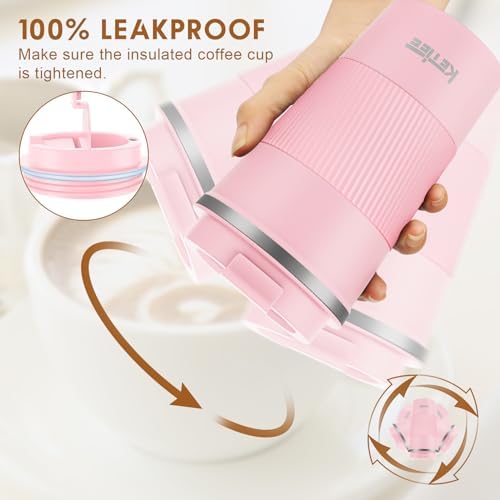KETIEE 12oz Travel Mug, Insulated Coffee Cup with Leakproof Lid