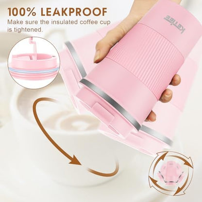 KETIEE 12oz Travel Mug, Insulated Coffee Cup with Leakproof Lid