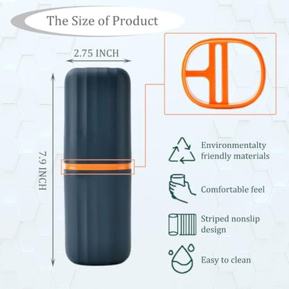 2Pcs Travel Toothbrush Cup Case, Portable Toothbrush Holder Case for Traveling, Camping, Business Trip and School, Plastic Toothbrushes Toothpaste Set with Two Colors (Navy blue and Lotus color)