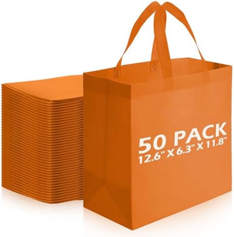 Reginary 50 Pcs Reusable Tote Bags Shopping Bags Non Woven, Orange