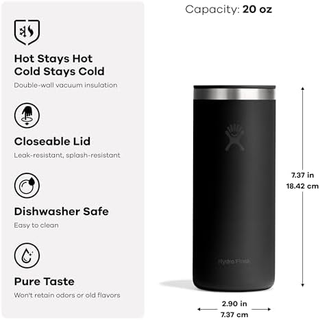 Hydro Flask Travel Coffee Cup – Insulated Stainless Steel, Non-Spill, Leak Proof To-Go Tumbler 20 Oz Harbor Blue