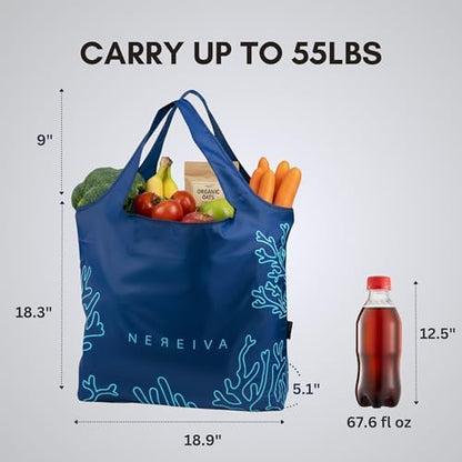 5 Pack in a Carry Pouch, Large Foldable Reusable Grocery Shopping Tote Bags