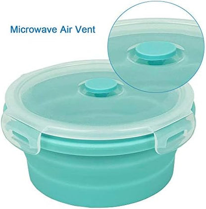 Collapsible Bowl Silicone Collapsible Container Food Storage Containers Collapsible Camping Bowl for Travel Camping Hiking with Airtight Plastic Lids and 2Pack Silicone Dish Sponges- Blue, 800ml