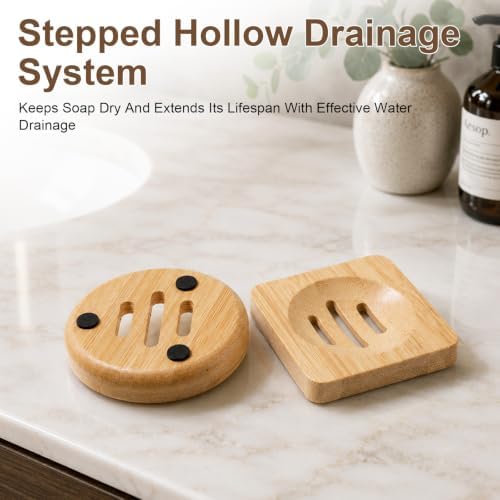 2 Pcs Bamboo Soap Holder, 2 Styles Soap Tray for Shower Kitchen Sink