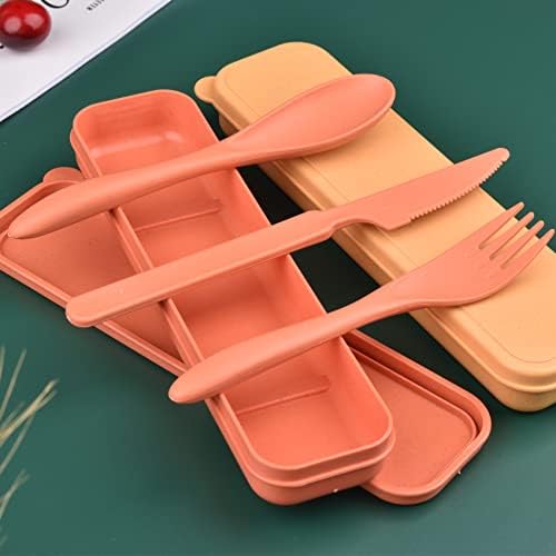 Zoyiancy 2 Sets Reusable Utensil Set with Case, Yellow Orange Cutlery Set