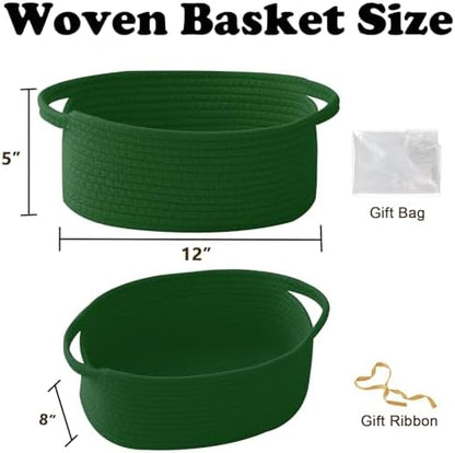 Woven Rope Basket - Baby Gift Basket with Bag & Ribbon, Green