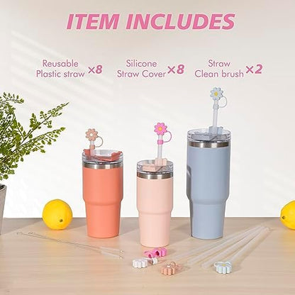 Jetstop Straw with Cover fit Stanley Quencher H2.0 14-40 oz Tumbler, 8pk
