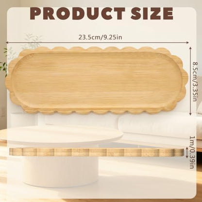 Scalloped Bamboo Soap Dispenser Tray Bathroom Rustic Decor Bamboo Countertop Tray Scalloped Soap Dish Jewelry Holder Vanity Bathtub Organizer for Bathroom Kitchen Home Decor (9'',Oval)