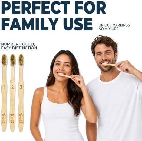 Firm Boar Bristle Bamboo Toothbrushes 3 Pack | Microplastics & Nylon Free; 100% Biodegradable & Compostable | Organic Natural Toothbrush; Hard Bristles Toothbrushes
