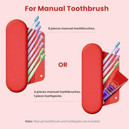 Silicone Electric Toothbrush Travel Case, Manual Toothbrush Travel Cover for Men and Women,Toothbrush Holder for Travel,Gym and More, Fits Most Manual and Electric Toothbrushes - Red