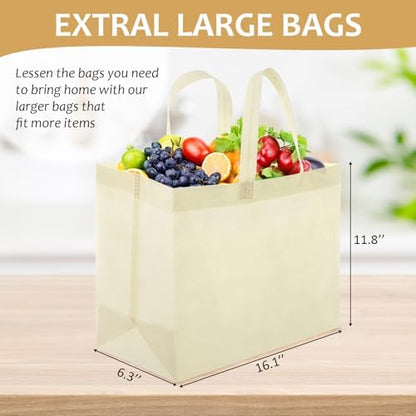 50 Pcs 50 Pcs Reusable Tote Bag with Handles Bulk 16.1'' X 6.3'' X 11.8'' Extra Large Non Woven Grocery Shopping Bags for Boutiques Retail Store(Beige)