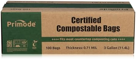 Compostable Bags, 3 Gallon Food Scraps Yard Waste Bags, 100 Count, Extra Thick 0.71 Mil. ASTMD6400 Compost Bags Small Kitchen Trash Bags, Certified By BPI And TÜV AUSTRIA