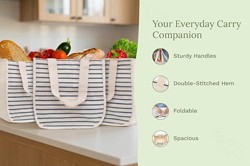 Best Canvas Grocery Shopping Bags - Cloth Grocery Tote Bags - Reusable Cotton Grocery Tote Bags with Bottle Sleeves