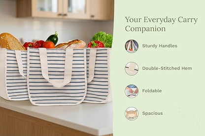 Best Canvas Grocery Shopping Bags - Cloth Grocery Tote Bags - Reusable Cotton Grocery Tote Bags with Bottle Sleeves