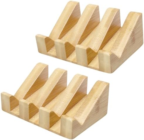 Jiozermi 2 Pcs Bamboo Soap Dish,Sloped