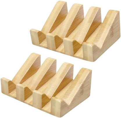 Jiozermi 2 Pcs Bamboo Soap Dish,Sloped