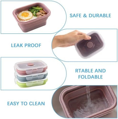 6 Pcs Silicone Food Containers 11.8 oz Collapsible Storage Containers with Airtight Lids Stacking Meal Prep Lunch Leftover Food fruits Storage Foldable Box for Freezer Microwave Dishwasher Safe