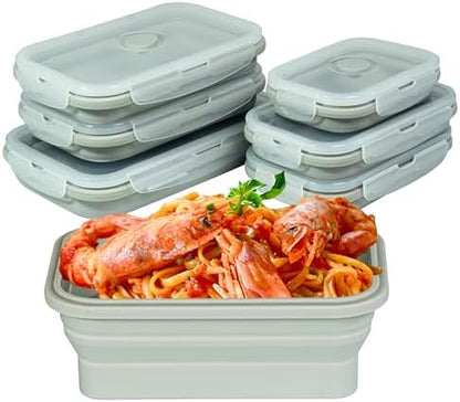 Plus 6PCS Foldable Silicone Food Storage Containers for Kitchen Storage for Leftovers Fruits and Meal Prep Dishwasher Safe Microwave Safe Ideal for Home and Travel (grey, square)