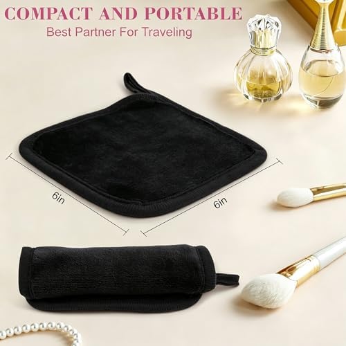 Makeup Remover Cloth 12 Pack, Ultra Soft and Reusable Microfiber Makeup Remover Towels for All Skin Types, Makeup Removal Face Cleansing Cloth, 6” X 6”, Black
