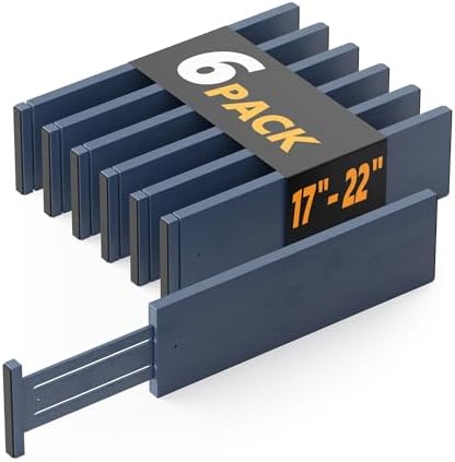 SpaceAid Bamboo Dresser Drawer Dividers 6 Pack, 4.65“ High Adjustable 17“-22” Drawer Organizers, Expandable Organization for Clothing, Clothes, Dressers, Navy Blue