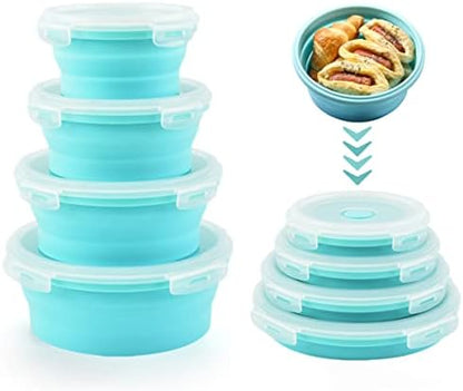 Collapsible Bowls with Lids for Camping, Rv Accessories for inside Kitchen Storage Containers, Camper Must Haves Organization and Storage Food Container for Travel Trailer Space Saving Blue