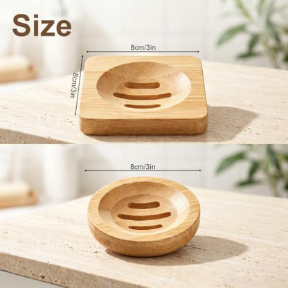 2 Pcs Bamboo Soap Holder, 2 Styles Soap Tray for Shower Kitchen Sink