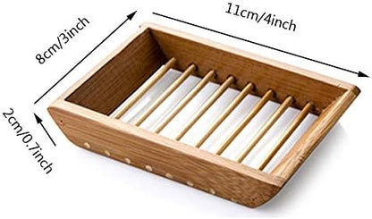 Kaxich 2 Pack Bamboo Wooden Soap Dish Shower Soap Storage Holder Saver Soap Tray Plate for Bathroom Shower Vanities Kitchen Sink