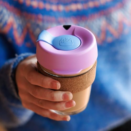 KeepCup Brew Cork, Reusable Glass Tumbler with Natural Cork, Grande Coffee Cup 16oz / 454ml - Moonlight