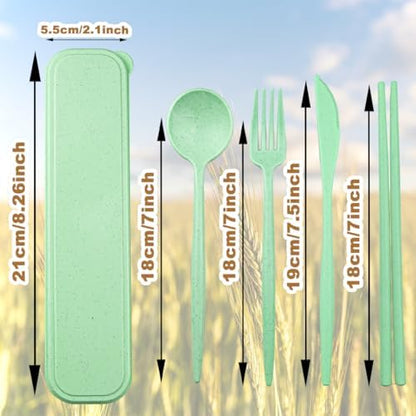4 Sets Reusable Utensils Set with Case,Camping Cutlery Set Travel Silverware Set with Case Lunch Utensils Set for Work,Utensil Sets for Lunch Picnic Daily Use Outdoor (Lightgreen)