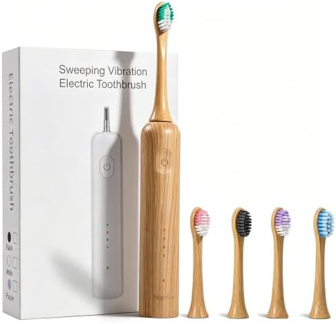 Oscillating Ultrasonic Electric Toothbrush with Bamboo Brush Heads (5 Pack)