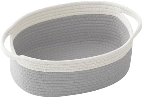 Small Woven Rope Basket with Handles, White&Grey
