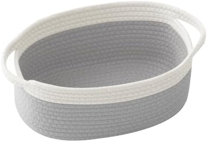 Small Woven Rope Basket with Handles, White&Grey