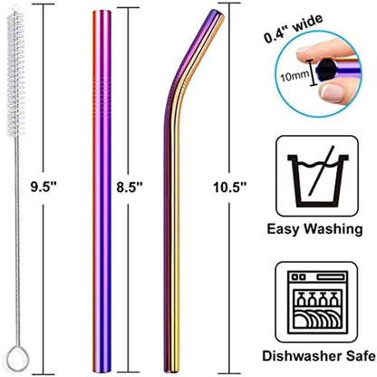 Vinaco 6 Pack 0.4" Wide Bore Reusable Stainless Steel Smoothie Straws
