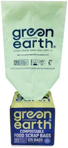 Green Earth Compostable Bags for Countertop Compost Bins, 1.2 Gallon (4.5L), Extra Thick 0.68 Mil, Leak-Proof & Odor Control, 125-Count, ASTM D6400, BPI (US) & OK Compost Home (EU) Certified