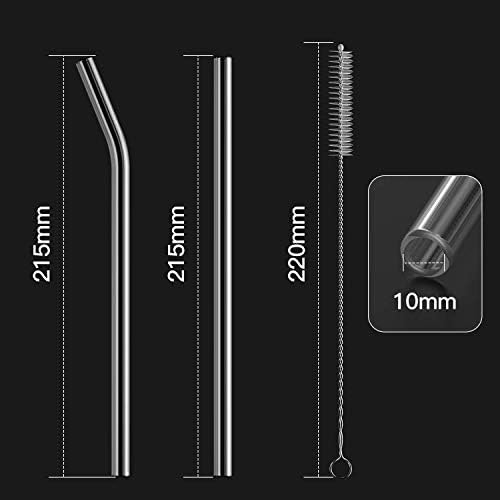 HeykirHome 8-Pack Reusable Glass Straw,Size 8.5''x10 MM,Including 4 Straight and 4 Bent with 2 Cleaning Brush- Perfect For Smoothies, Tea, Juice