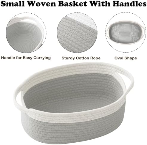 Small Woven Rope Basket with Handles, White&Grey