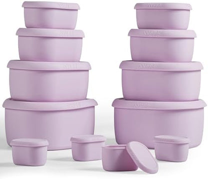 ISSEVE 12Pcs/Set Nesting Silicone Food Storage Containers with Lids, Purple