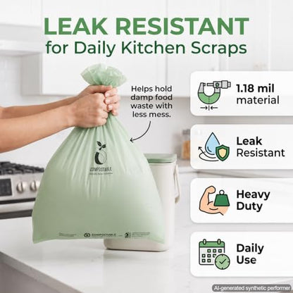 Compostable Trash Bags 6 Gallon, 50 Count Kitchen Food Waste Bags